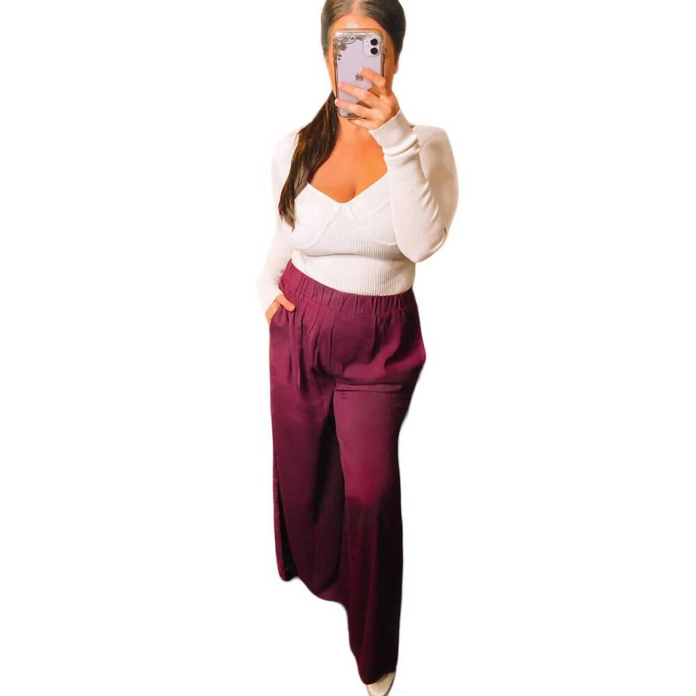 NEW WITH LOVE, MOLLY zara wide leg cotton pants in mulberry